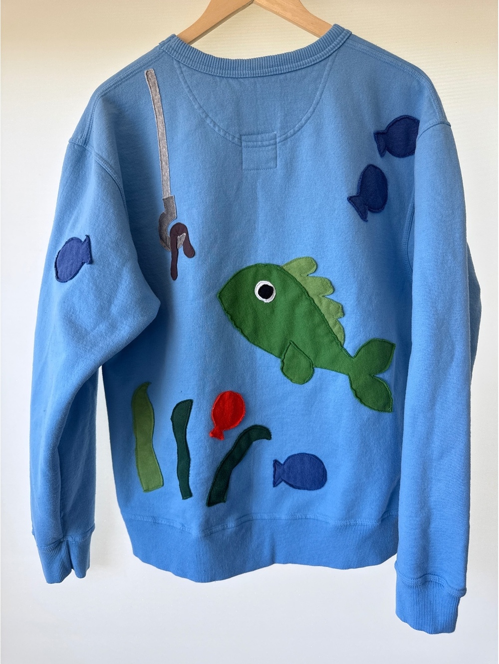 Upcycled Champion Fish Sweatshirt Cotton and Blue Co Large Blue Crewneck - Picture 2 of 4